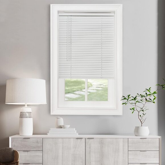 Achim Cordless Mini Blinds 58x64 Pearl White Light Filtering Kid Safe Vinyl - Picture 1 of 6